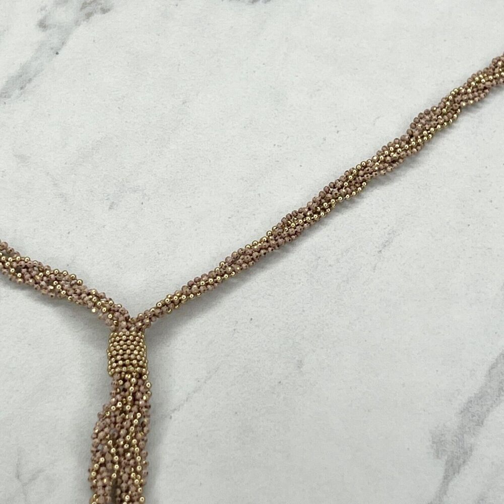 Chico's Beaded Braided Gold Linear Tassel Boho Y Necklace ✨ - Picture 7 of 9